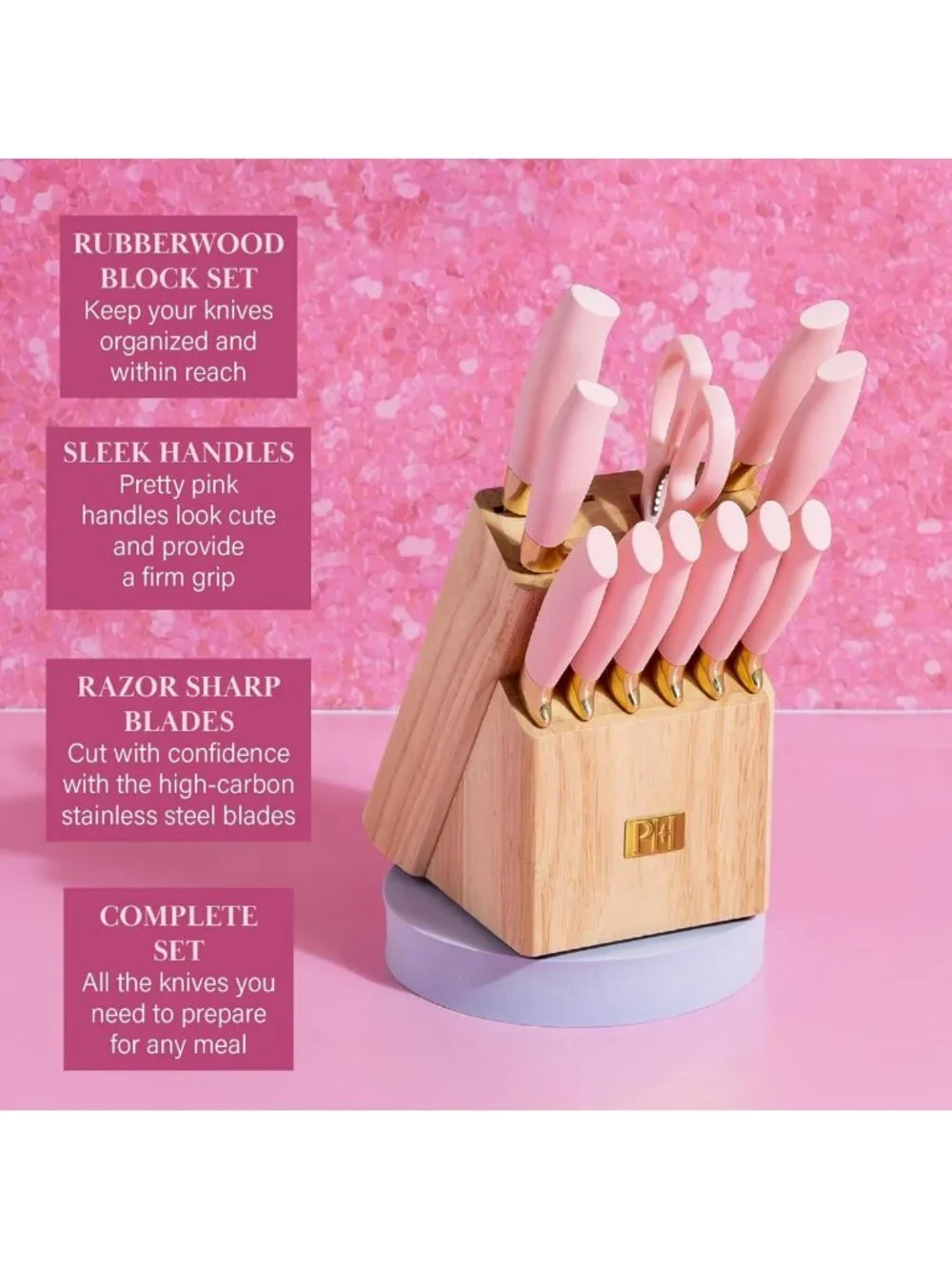 12-Piece Pink Kitchen Knife Set - High-Carbon Stainless Steel, Precision Blades